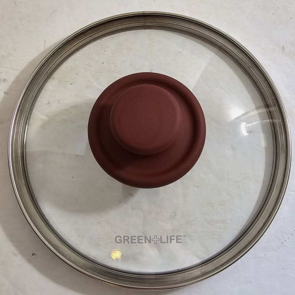 Green Life Clear Glass & SS Red Handle 7 1/2" Round Pot Pan Replacement Lid